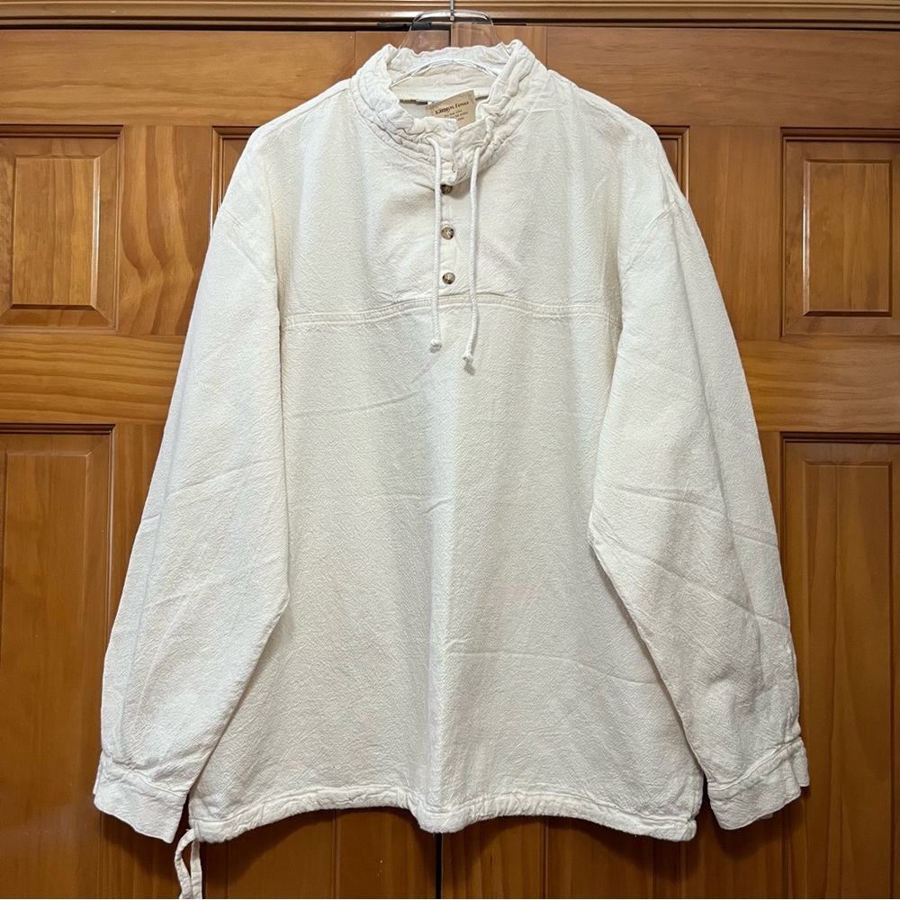 Cottonseed Lagenlook Boho Cream Boxy Cotton Top with Mandarin Collar Made in USA